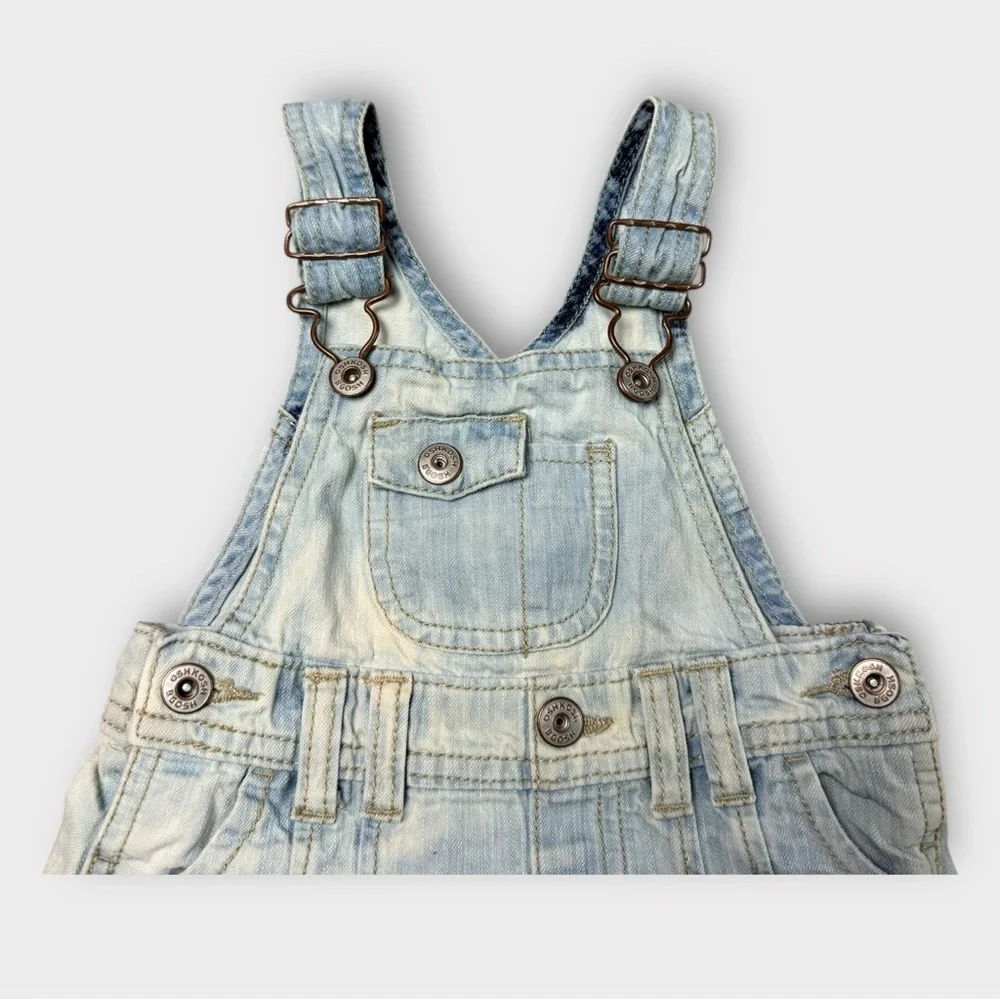 OshKosh Bgosh Baby Girls 12M Acid Wash Denim Overall Dress Stars Hearts 904-0374